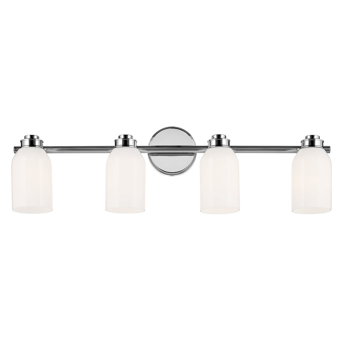 Kichler Shae 32in 4-Light Bathroom Vanity Light | Modern Chrome and Cased Opal Glass | Bathroom Vanity | 32 x 9 x 5.5 in | Model 55203CH