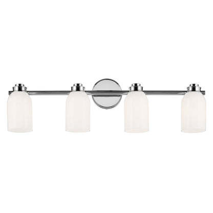 Kichler Shae 32in 4-Light Bathroom Vanity Light | Modern Chrome and Cased Opal Glass | Bathroom Vanity | 32 x 9 x 5.5 in | Model 55203CH
