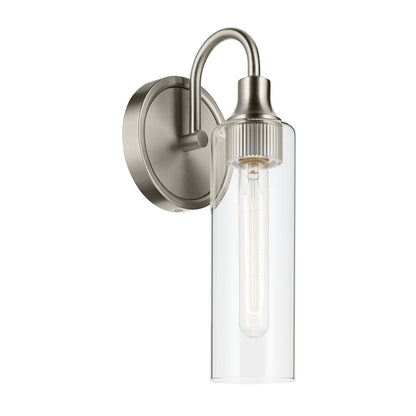 Kichler Kavi 13in 1-Light Wall Sconce | Modern Brushed Nickel and Clear Glass | Bathroom Vanity & Hallway | 5 x 13 x 6 in | Model 55209NI
