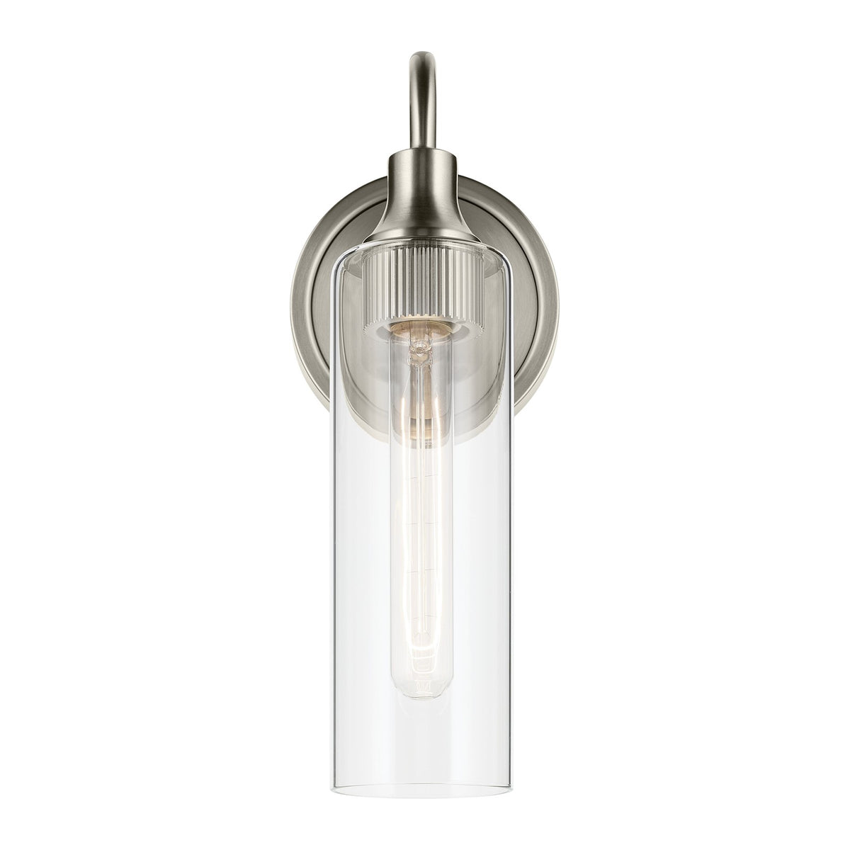 Kichler Kavi 13in 1-Light Wall Sconce | Modern Brushed Nickel and Clear Glass | Bathroom Vanity & Hallway | 5 x 13 x 6 in | Model 55209NI