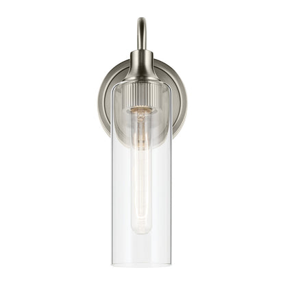 Kichler Kavi 13in 1-Light Wall Sconce | Modern Brushed Nickel and Clear Glass | Bathroom Vanity & Hallway | 5 x 13 x 6 in | Model 55209NI