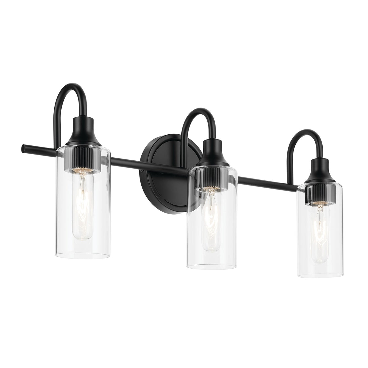 Kichler Kavi 3-Light Vanity Light | Black Steel and Clear Glass | Bathroom & Powder Room | 23 x 10 in | Model 55211BK