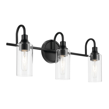 Kichler Kavi 3-Light Vanity Light | Black Steel and Clear Glass | Bathroom & Powder Room | 23 x 10 in | Model 55211BK