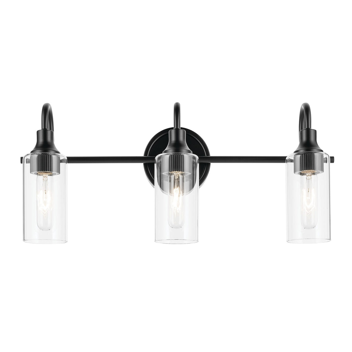 Kichler Kavi 3-Light Vanity Light | Black Steel and Clear Glass | Bathroom & Powder Room | 23 x 10 in | Model 55211BK