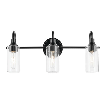 Kichler Kavi 3-Light Vanity Light | Black Steel and Clear Glass | Bathroom & Powder Room | 23 x 10 in | Model 55211BK