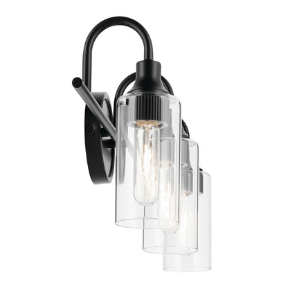 Kichler Kavi 3-Light Vanity Light | Black Steel and Clear Glass | Bathroom & Powder Room | 23 x 10 in | Model 55211BK