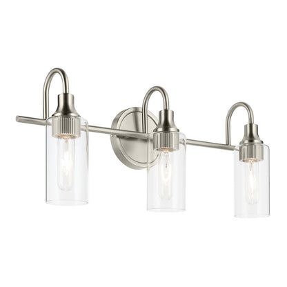 Kichler Kavi 23in 3-Light Vanity Light | Brushed Nickel and Clear Glass | Bathroom Vanity & Powder Room | W 23 x H 10 x E 6 in | Model 55211NI