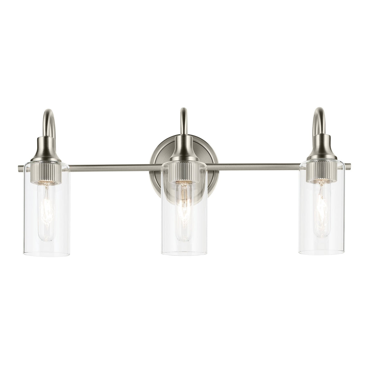 Kichler Kavi 23in 3-Light Vanity Light | Brushed Nickel and Clear Glass | Bathroom Vanity & Powder Room | W 23 x H 10 x E 6 in | Model 55211NI