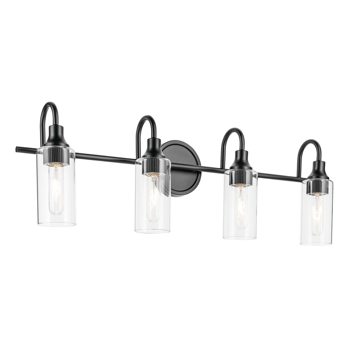 Kichler Kavi 32in 4-Light Vanity Light | Modern Black Steel and Clear Glass | Bathroom Vanity & Powder Room | 31.5 x 10 in | Model 55212BK