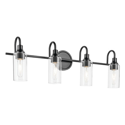 Kichler Kavi 32in 4-Light Vanity Light | Modern Black Steel and Clear Glass | Bathroom Vanity & Powder Room | 31.5 x 10 in | Model 55212BK