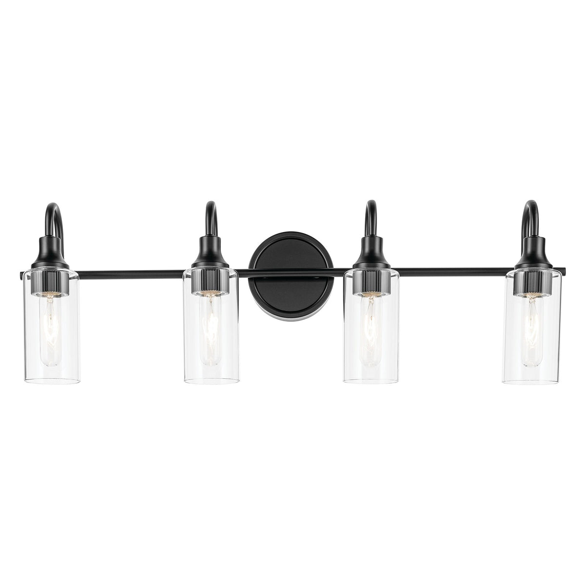 Kichler Kavi 32in 4-Light Vanity Light | Modern Black Steel and Clear Glass | Bathroom Vanity & Powder Room | 31.5 x 10 in | Model 55212BK