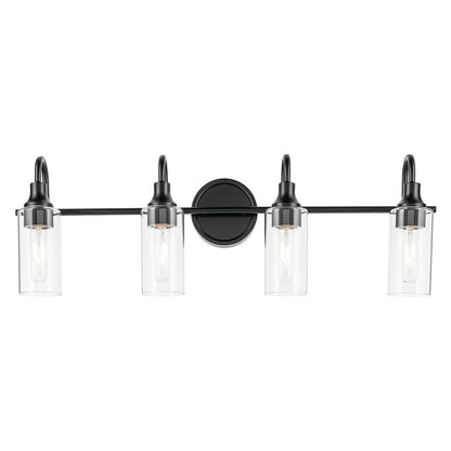 Kichler Kavi 32in 4-Light Vanity Light | Modern Black Steel and Clear Glass | Bathroom Vanity & Powder Room | 31.5 x 10 in | Model 55212BK
