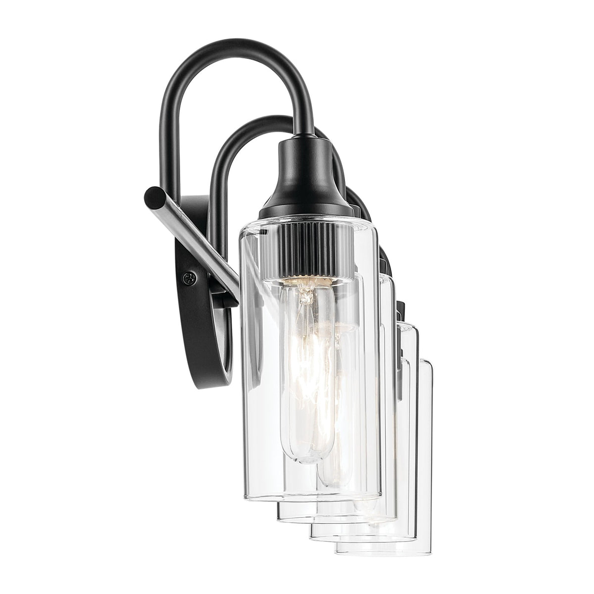Kichler Kavi 32in 4-Light Vanity Light | Modern Black Steel and Clear Glass | Bathroom Vanity & Powder Room | 31.5 x 10 in | Model 55212BK