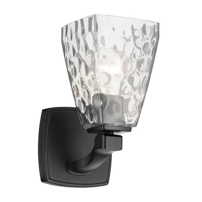 Kichler Marant 5in 1-Light Wall Sconce | Modern Black and Clear Water Glass | Hallway & Bathroom Accent | 5 x 9.5 in | Model 55214BKWTR