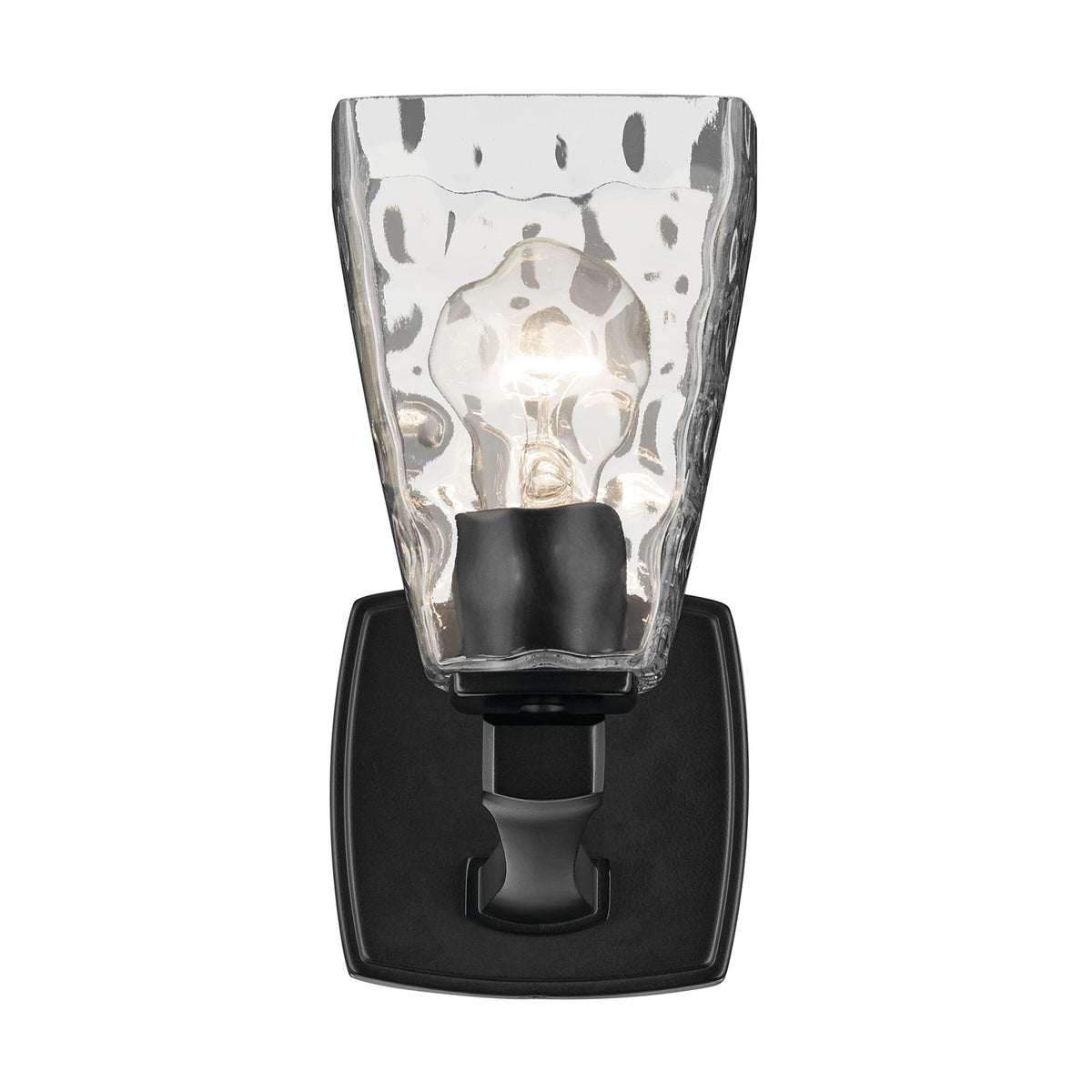 Kichler Marant 5in 1-Light Wall Sconce | Modern Black and Clear Water Glass | Hallway & Bathroom Accent | 5 x 9.5 in | Model 55214BKWTR