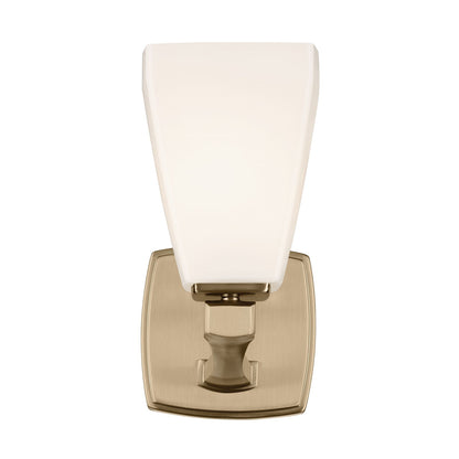 Kichler Marant 1-Light Wall Sconce | Modern Champagne Bronze and Cased Opal Glass | Bedroom & Hallway Accent | 5 x 9.5 in | Model 55214CPZ