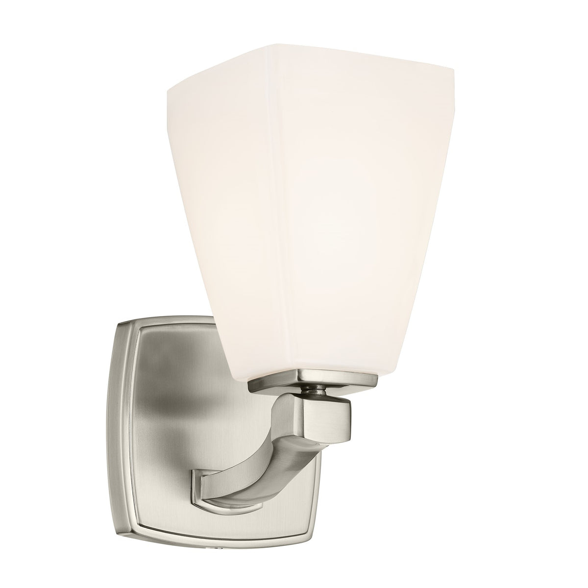 Kichler Marant 5in 1-Light Wall Sconce | Modern Brushed Nickel and Cased Opal Glass | Bathroom & Hallway | 5 x 9.5 x 6.75 in | Model 55214NI