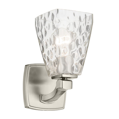 Kichler Marant 10in 1-Light Wall Sconce | Modern Brushed Nickel and Clear Water Glass | Bathroom & Hallway Accent | 5 x 9.5 in | Model 55214NIWTR