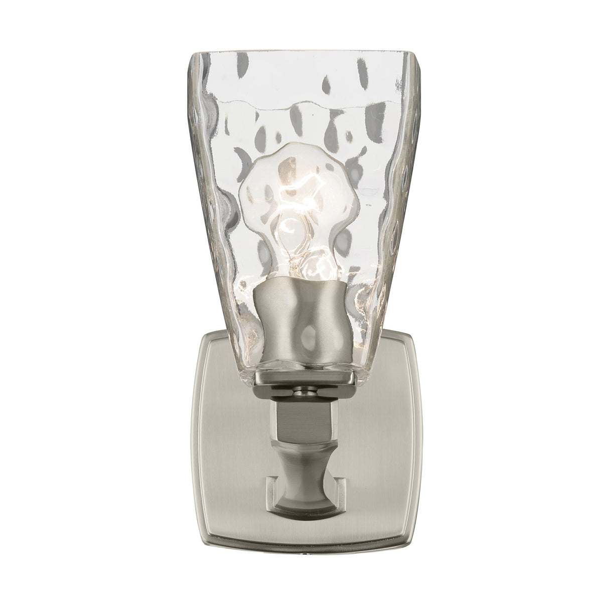 Kichler Marant 10in 1-Light Wall Sconce | Modern Brushed Nickel and Clear Water Glass | Bathroom & Hallway Accent | 5 x 9.5 in | Model 55214NIWTR