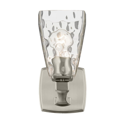 Kichler Marant 10in 1-Light Wall Sconce | Modern Brushed Nickel and Clear Water Glass | Bathroom & Hallway Accent | 5 x 9.5 in | Model 55214NIWTR