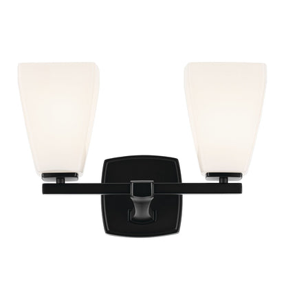 Kichler Marant 14.25in 2-Light Vanity Light | Modern Black and Cased Opal Glass | Bathroom & Powder Room | 14.25 x 9.5 in | Model 55215BK