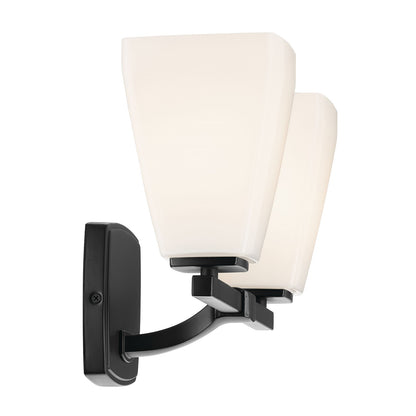 Kichler Marant 14.25in 2-Light Vanity Light | Modern Black and Cased Opal Glass | Bathroom & Powder Room | 14.25 x 9.5 in | Model 55215BK