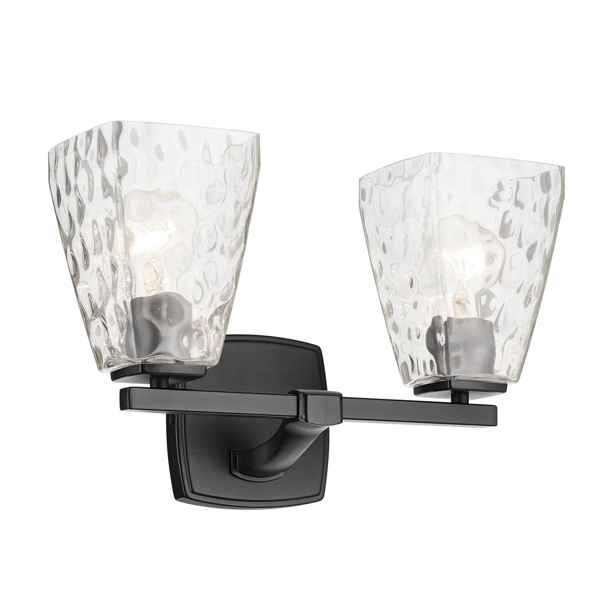 Kichler Marant 14.25in 2-Light Vanity Light | Modern Black and Clear Water Glass | Bathroom Vanity | 9.5in H, Damp Rated | Model 55215BKWTR
