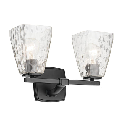 Kichler Marant 14.25in 2-Light Vanity Light | Modern Black and Clear Water Glass | Bathroom Vanity | 9.5in H, Damp Rated | Model 55215BKWTR