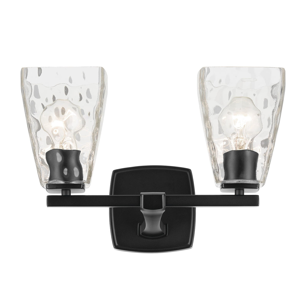 Kichler Marant 14.25in 2-Light Vanity Light | Modern Black and Clear Water Glass | Bathroom Vanity | 9.5in H, Damp Rated | Model 55215BKWTR