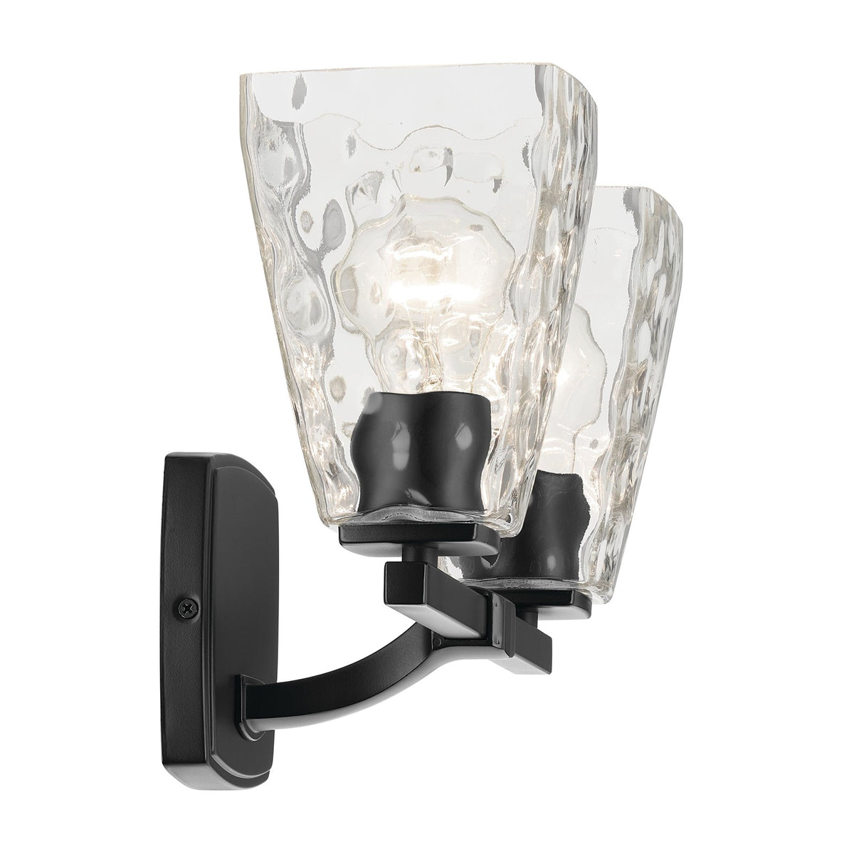 Kichler Marant 14.25in 2-Light Vanity Light | Modern Black and Clear Water Glass | Bathroom Vanity | 9.5in H, Damp Rated | Model 55215BKWTR