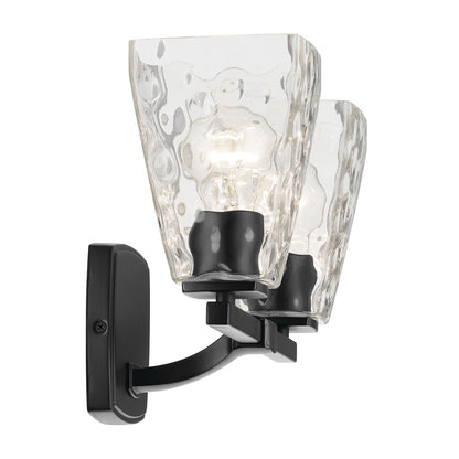 Kichler Marant 14.25in 2-Light Vanity Light | Modern Black and Clear Water Glass | Bathroom Vanity | 9.5in H, Damp Rated | Model 55215BKWTR