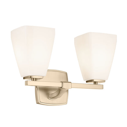 Kichler Marant 2-Light Vanity Light | Modern Champagne Bronze and Cased Opal Glass | Bathroom Vanity | 14.25 x 9.5 in | Model 55215CPZ