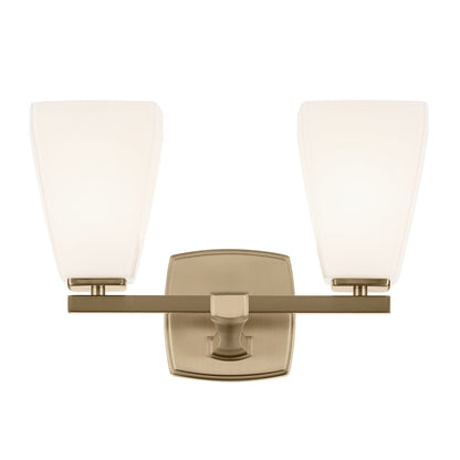 Kichler Marant 2-Light Vanity Light | Modern Champagne Bronze and Cased Opal Glass | Bathroom Vanity | 14.25 x 9.5 in | Model 55215CPZ