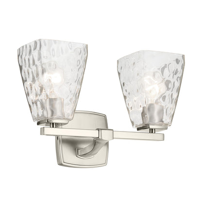 Kichler Marant 14in 2-Light Bath Vanity Light | Modern Brushed Nickel and Clear Water Glass | Bathroom Vanity | 14 x 10 x 7 in | Model 55215NIWTR