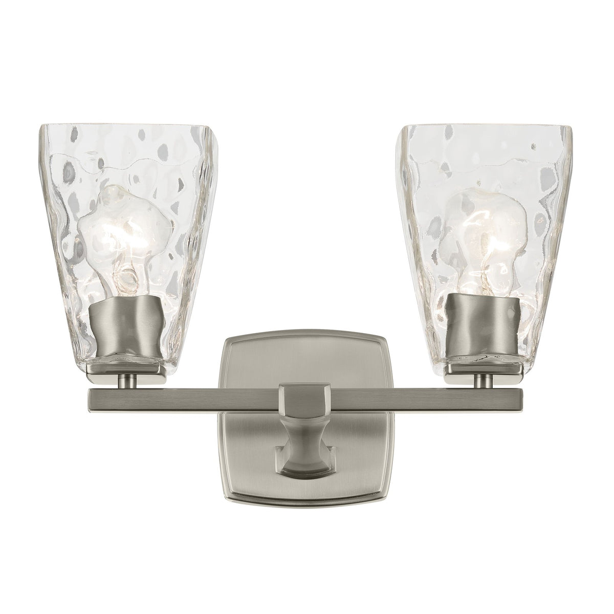 Kichler Marant 14in 2-Light Bath Vanity Light | Modern Brushed Nickel and Clear Water Glass | Bathroom Vanity | 14 x 10 x 7 in | Model 55215NIWTR