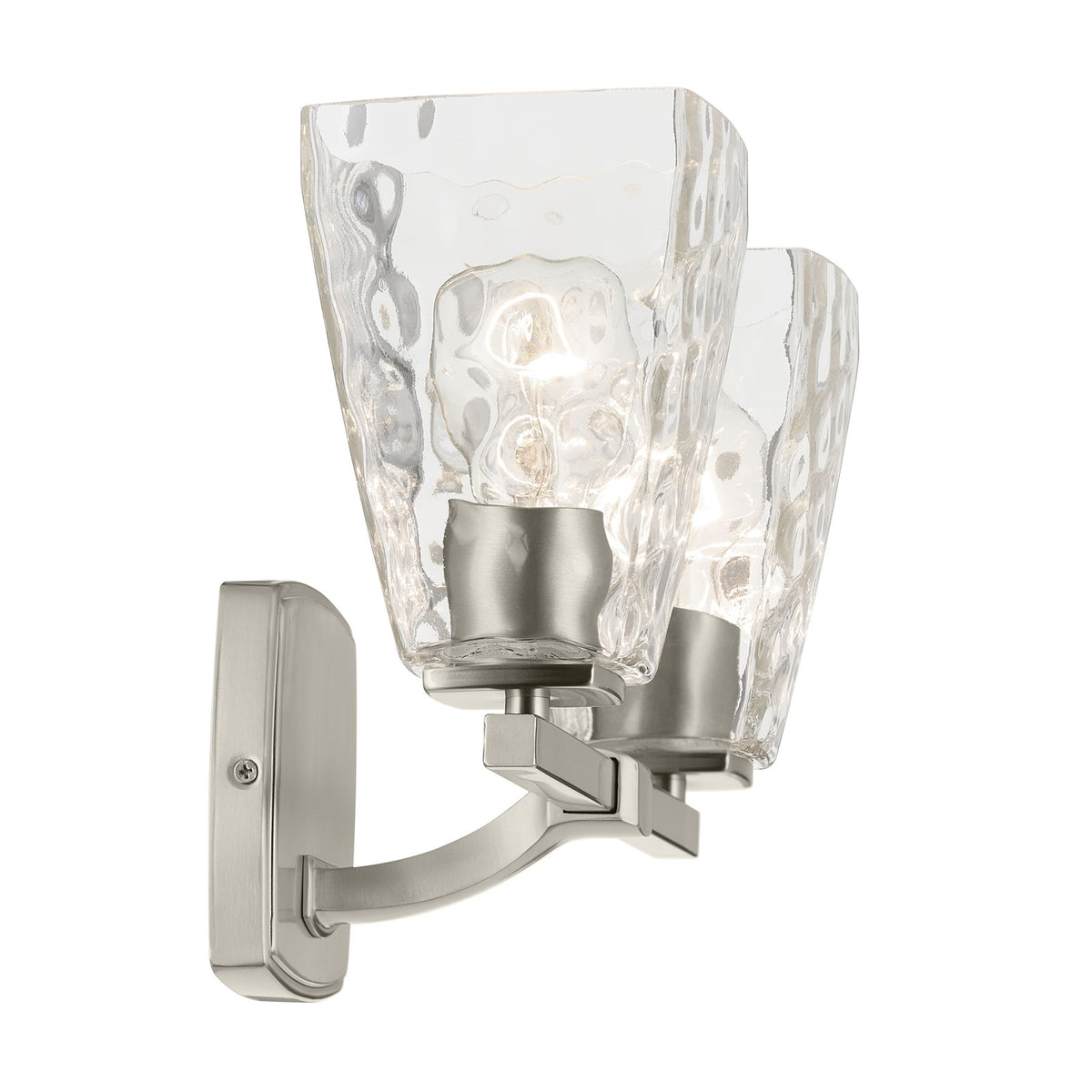 Kichler Marant 14in 2-Light Bath Vanity Light | Modern Brushed Nickel and Clear Water Glass | Bathroom Vanity | 14 x 10 x 7 in | Model 55215NIWTR