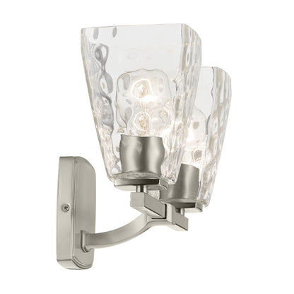 Kichler Marant 14in 2-Light Bath Vanity Light | Modern Brushed Nickel and Clear Water Glass | Bathroom Vanity | 14 x 10 x 7 in | Model 55215NIWTR