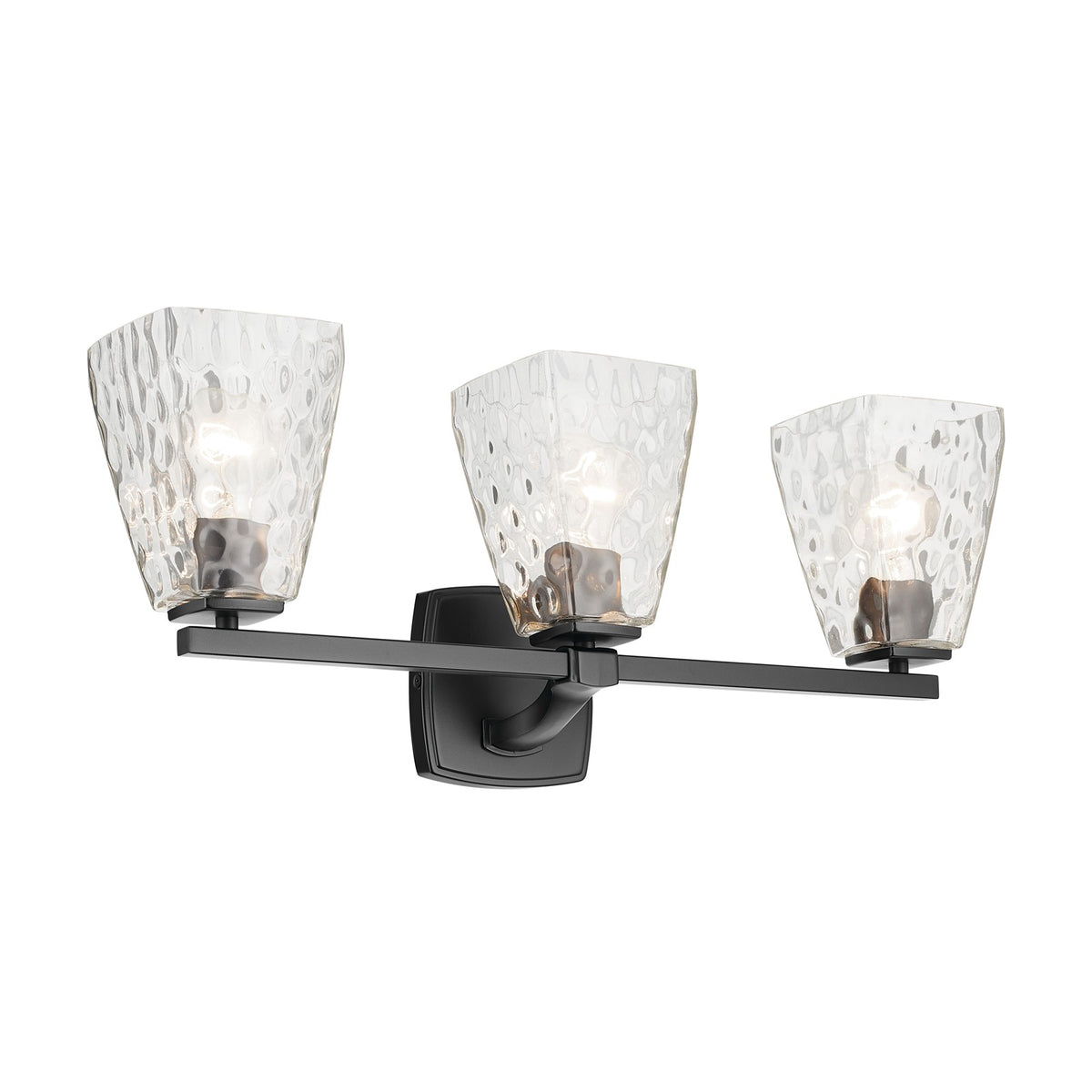Kichler Marant 3-Light Vanity Light | Modern Black Steel and Clear Water Glass | Bathroom & Dressing Room | 23.75 x 9.5 in | Model 55216BKWTR
