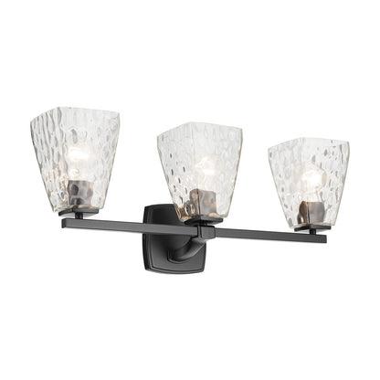 Kichler Marant 3-Light Vanity Light | Modern Black Steel and Clear Water Glass | Bathroom & Dressing Room | 23.75 x 9.5 in | Model 55216BKWTR