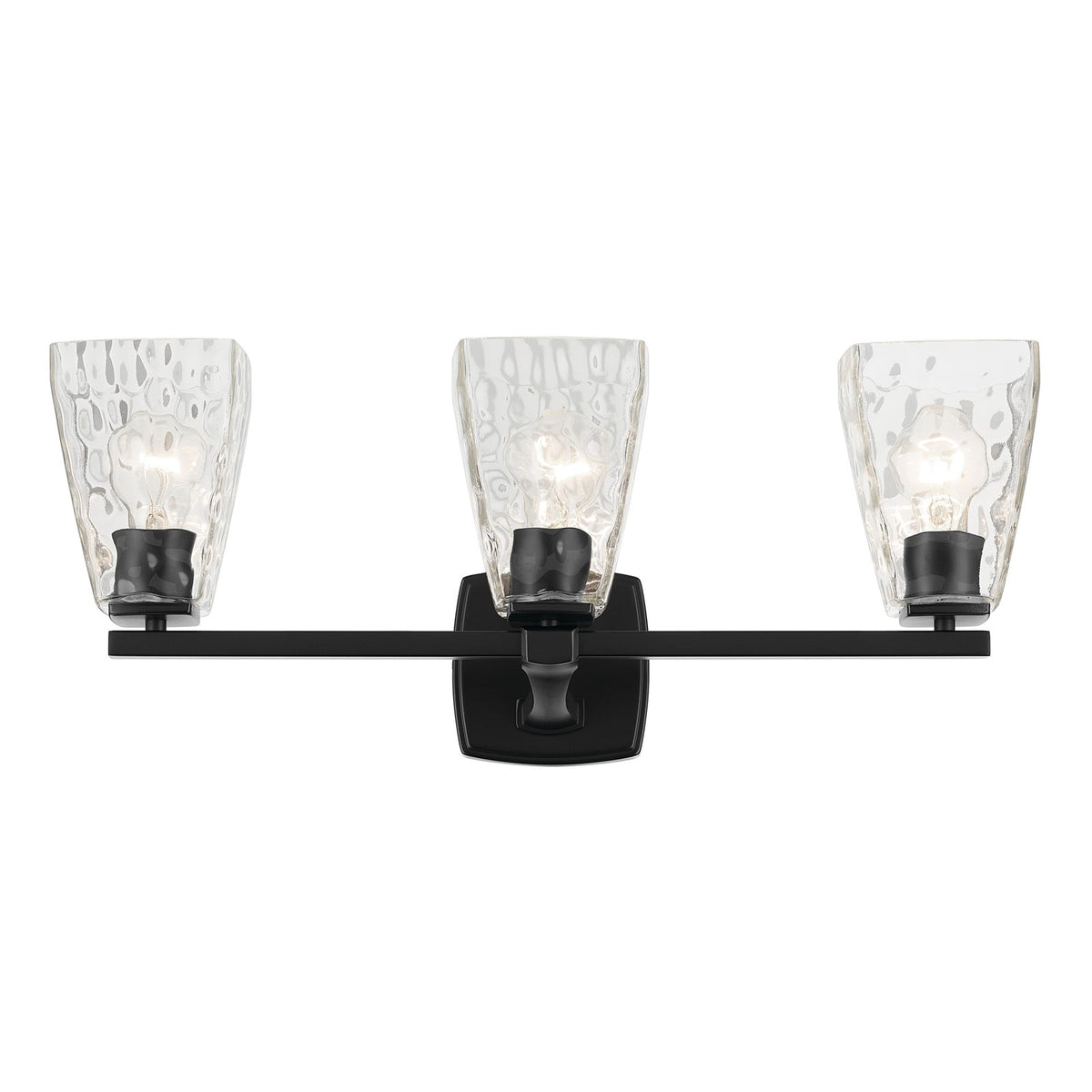 Kichler Marant 3-Light Vanity Light | Modern Black Steel and Clear Water Glass | Bathroom & Dressing Room | 23.75 x 9.5 in | Model 55216BKWTR