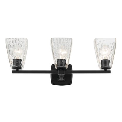 Kichler Marant 3-Light Vanity Light | Modern Black Steel and Clear Water Glass | Bathroom & Dressing Room | 23.75 x 9.5 in | Model 55216BKWTR