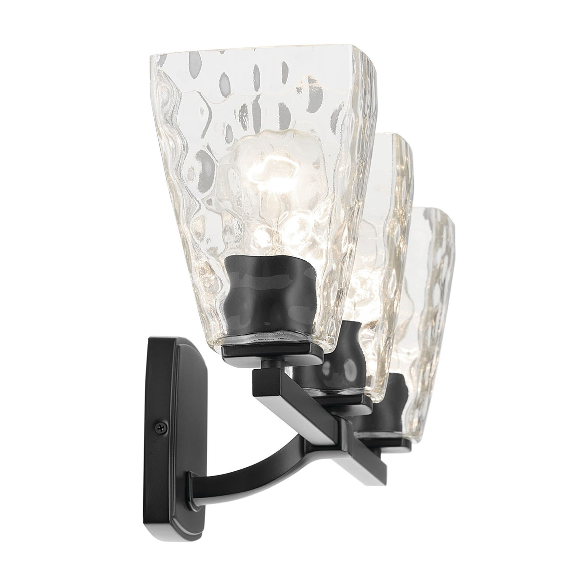 Kichler Marant 3-Light Vanity Light | Modern Black Steel and Clear Water Glass | Bathroom & Dressing Room | 23.75 x 9.5 in | Model 55216BKWTR