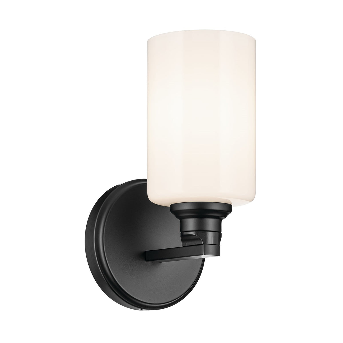 Kichler Gioe 1-Light Wall Sconce | Modern Black Steel and White Opal Glass | Hallway & Bathroom Accent | 5 x 9.5 in | Model 55224BK