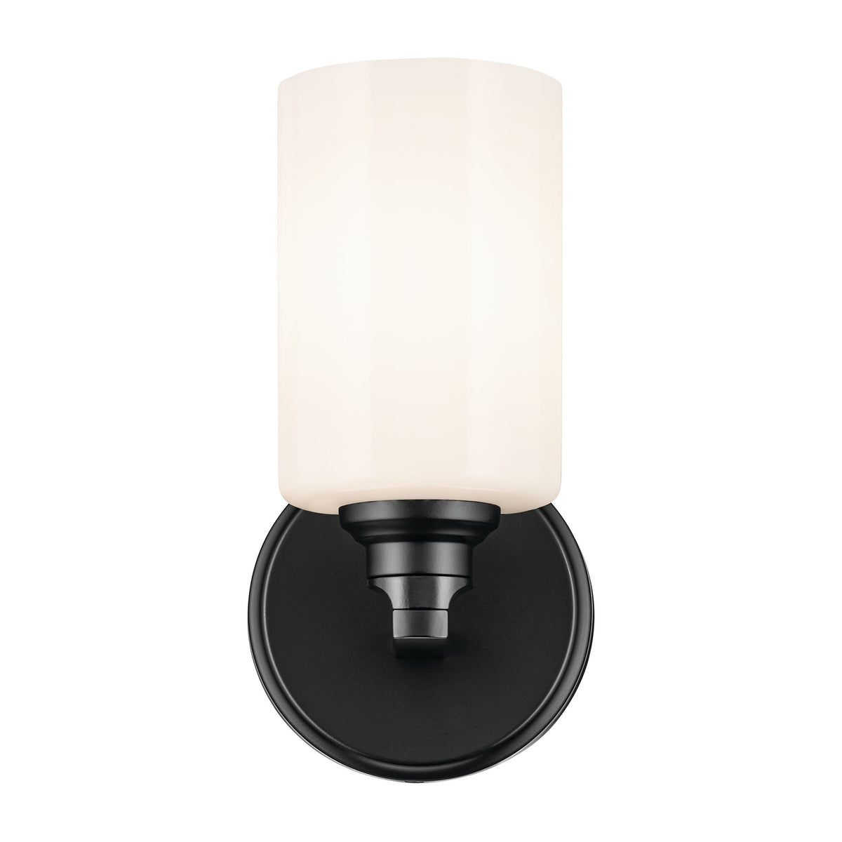 Kichler Gioe 1-Light Wall Sconce | Modern Black Steel and White Opal Glass | Hallway & Bathroom Accent | 5 x 9.5 in | Model 55224BK