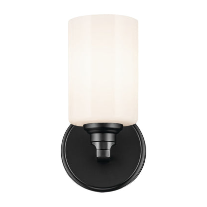 Kichler Gioe 1-Light Wall Sconce | Modern Black Steel and White Opal Glass | Hallway & Bathroom Accent | 5 x 9.5 in | Model 55224BK