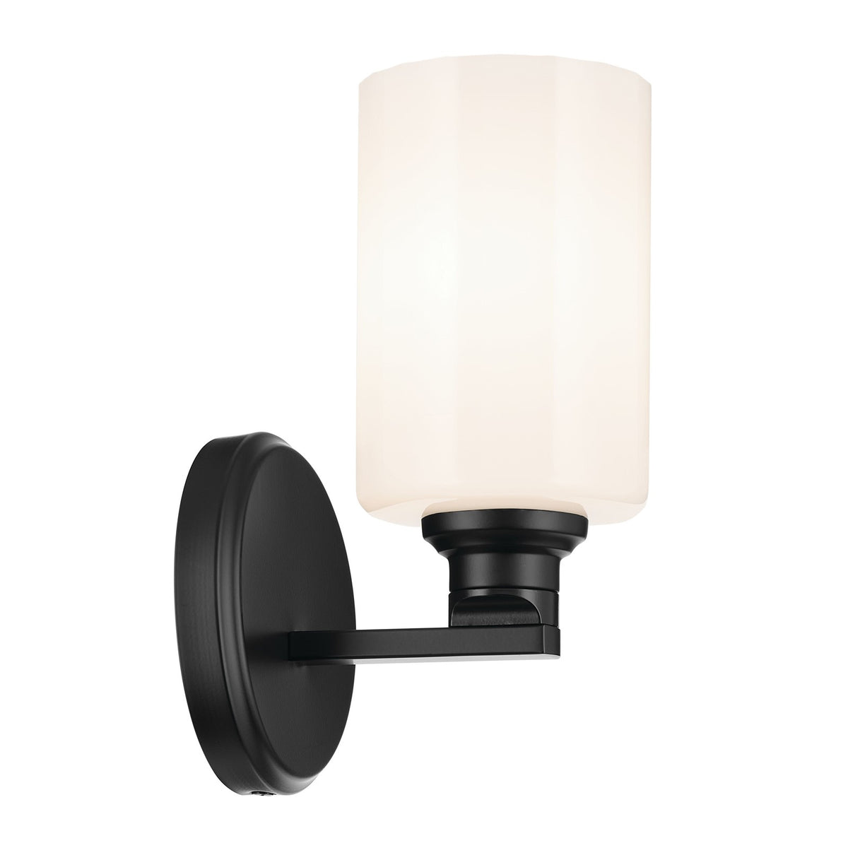 Kichler Gioe 1-Light Wall Sconce | Modern Black Steel and White Opal Glass | Hallway & Bathroom Accent | 5 x 9.5 in | Model 55224BK