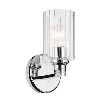 Kichler Gioe 5in 1-Light Wall Sconce | Modern Chrome and Clear Fluted Glass | Hallway & Bathroom Accent | 5 x 10 x 6 in | Model 55224CHFLU