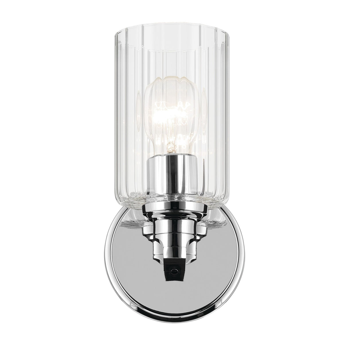 Kichler Gioe 5in 1-Light Wall Sconce | Modern Chrome and Clear Fluted Glass | Hallway & Bathroom Accent | 5 x 10 x 6 in | Model 55224CHFLU