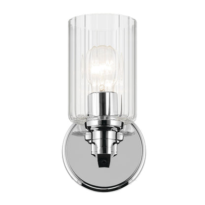 Kichler Gioe 5in 1-Light Wall Sconce | Modern Chrome and Clear Fluted Glass | Hallway & Bathroom Accent | 5 x 10 x 6 in | Model 55224CHFLU
