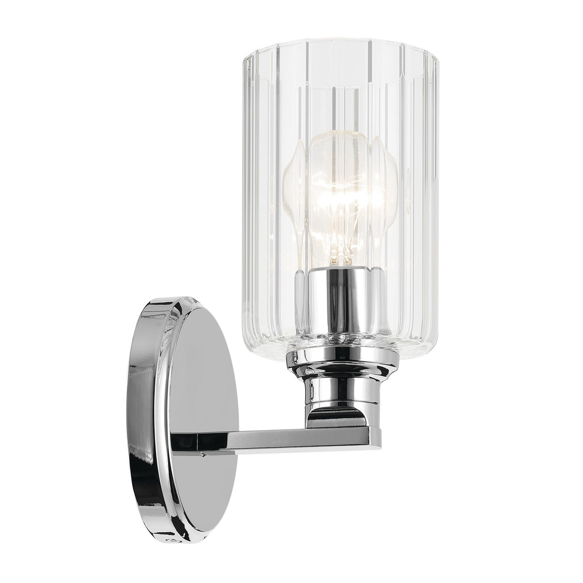 Kichler Gioe 5in 1-Light Wall Sconce | Modern Chrome and Clear Fluted Glass | Hallway & Bathroom Accent | 5 x 10 x 6 in | Model 55224CHFLU